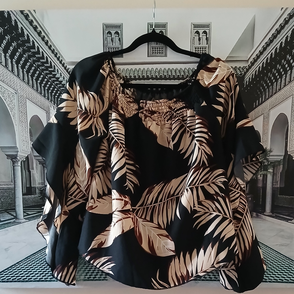 SHEIN TROPICAL PRINTER OFF SHOULDER BLOUSE NWOT